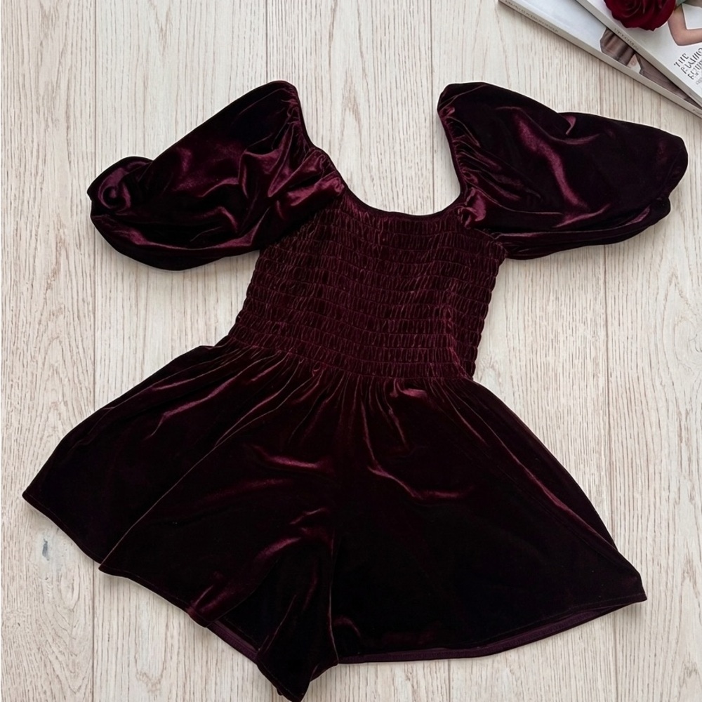 Urban Outfitters Burgundy Velvet Puff Sleeve Mini Dress